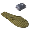 Alpin Loacker olive green summer down sleeping bag with practical packing bag and clipping closure in black
